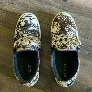 Aldo Brown Sneakers Slip-On Style with Animal Print